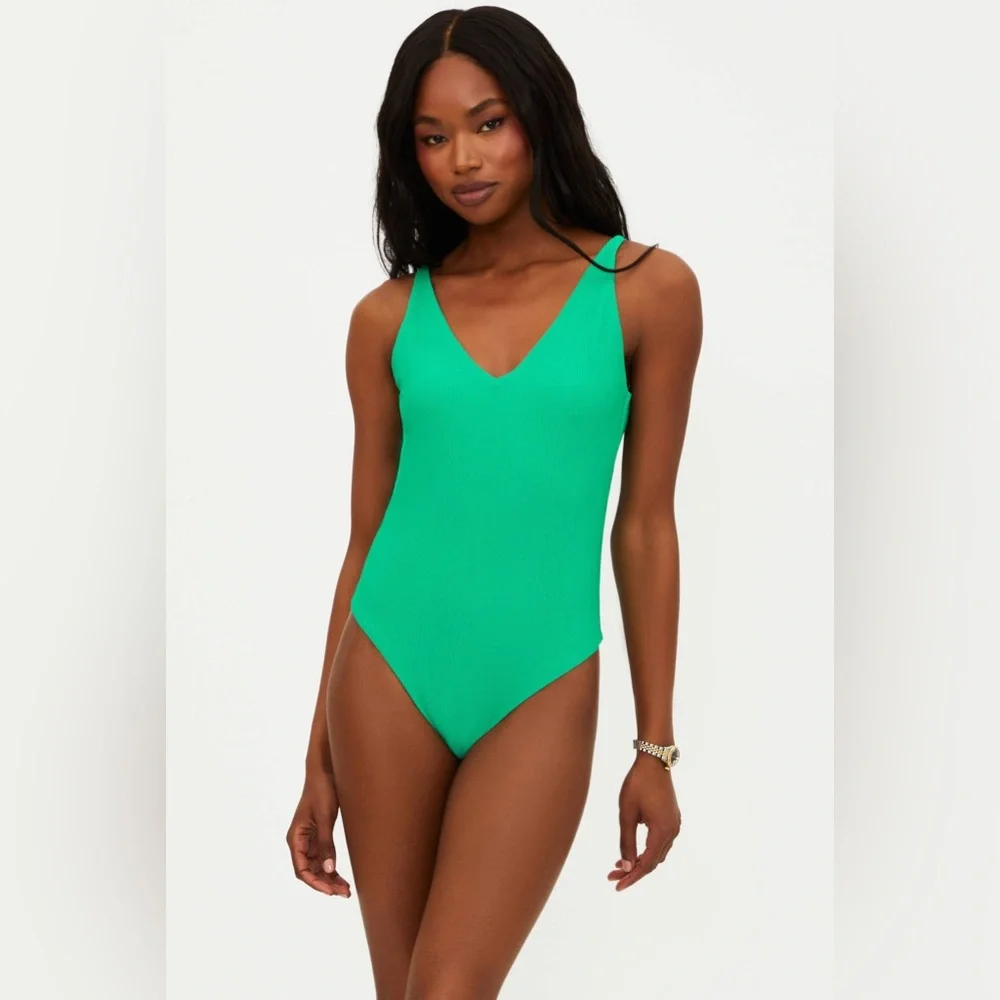 BEACH RIOT Core Collection Reese One Piece Technicolor Green, Size Medium, $148